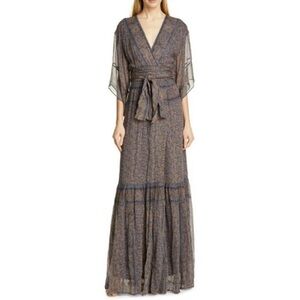 ba&sh Maya Kimono Floral Parsley Print Maxi Lady Dress Gris Women's Size 6